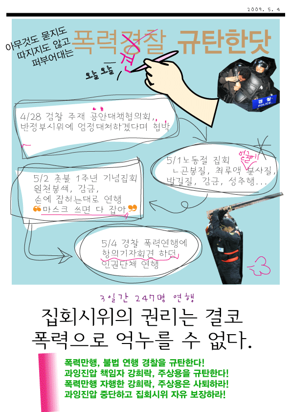 폭력경찰 규탄. 본문내용은 아래