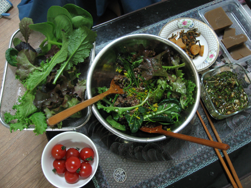 첫 수확물로 차린 식탁